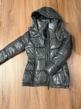 Kenneth Cole Black Quilted Hooded Puffer Coat